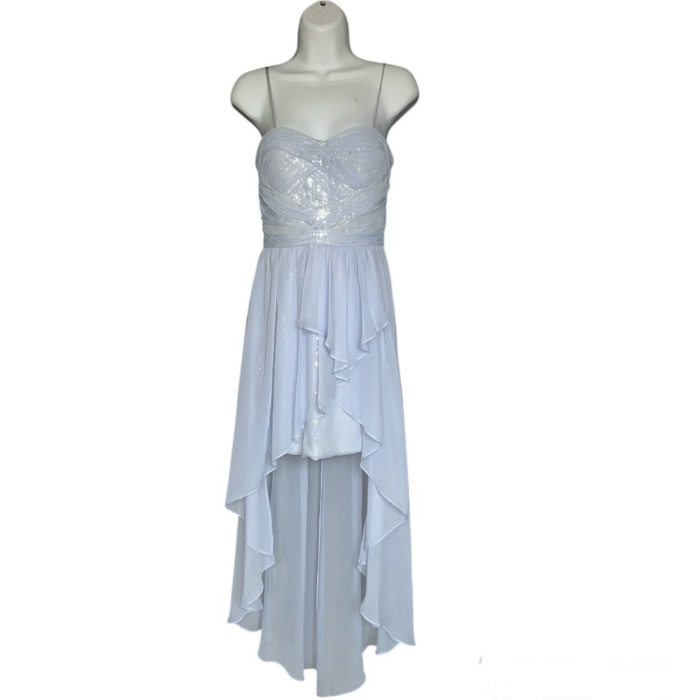 Aidan Mattox High-Low Sequin Bodice Dress | Light Blue Chiffon | Size 2